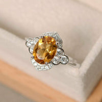 1 CT Oval Cut Citrine & Diamond 14k White Gold Over Halo Engagement Women's Ring - atjewels.in