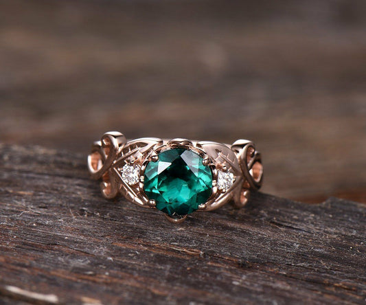 1 CT Round Cut Emerald 14k Rose Gold Over May Birthstone Engagement Diamond Ring - atjewels.in
