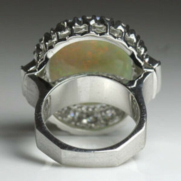 8CT Oval Cut Fire Opal 14k White Gold Over Halo Diamond Cocktail Party Wear Ring - atjewels.in