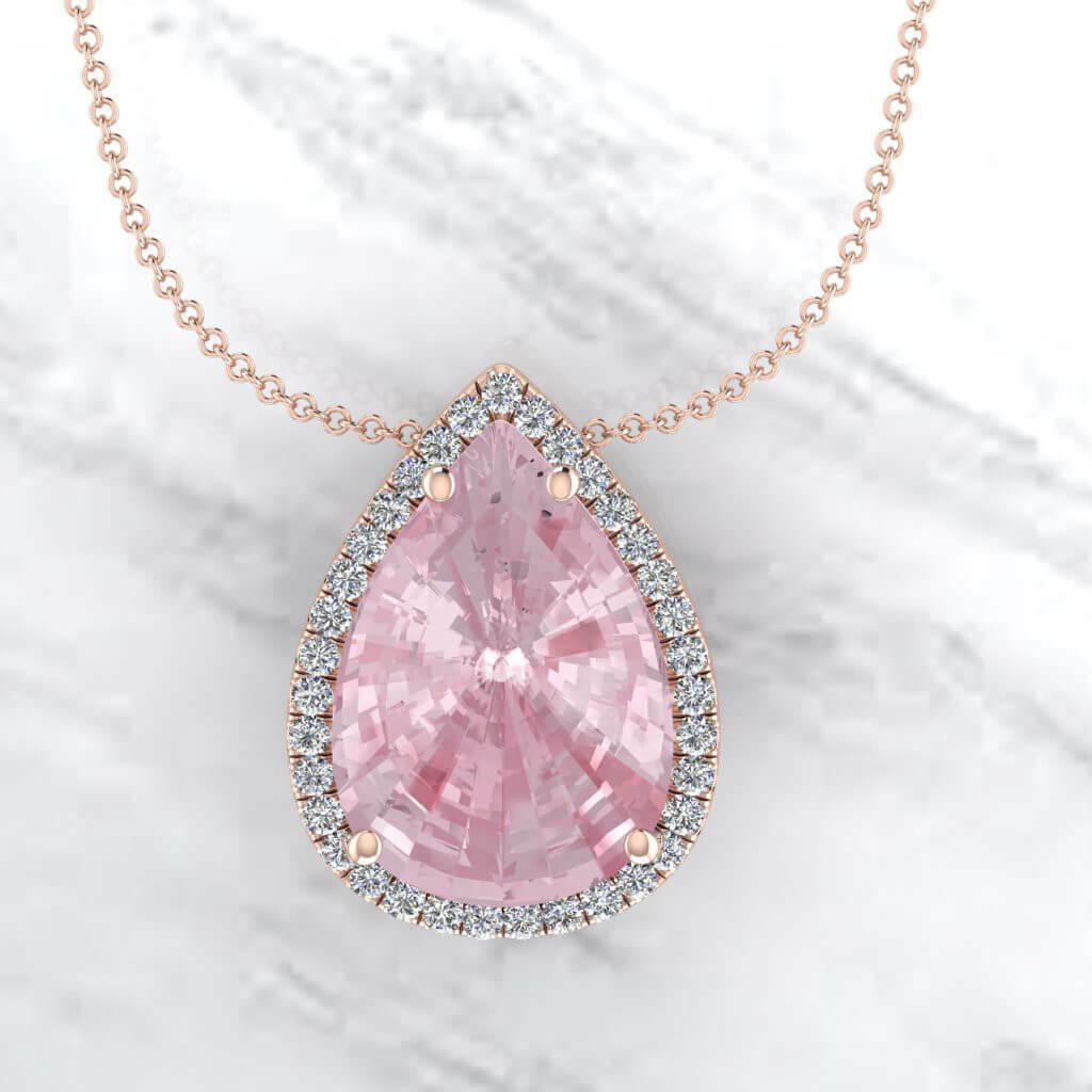 1.5Ct Pear Cut Morganite 14k Rose Gold Over Diamond Solitaire Engagement Pendant - atjewels.in