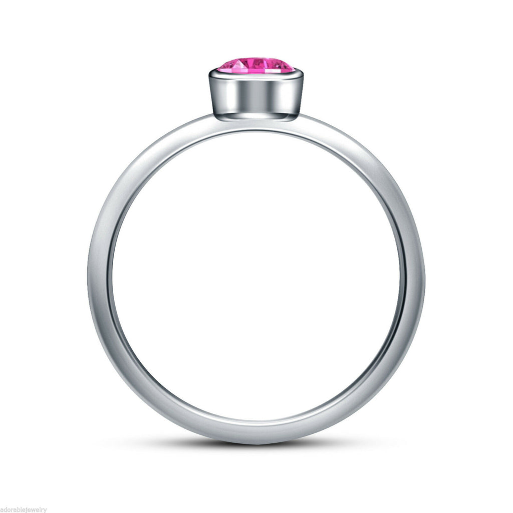 1/2 CT Bezel Round Cut Pink Sapphire 14k White Gold Over Solitaire Womens Ring - atjewels.in
