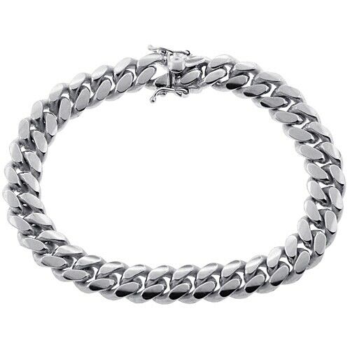 14k White Gold Over 925 Sterling Silver Cuban Link Men's 8" Wedding Bracelet - atjewels.in