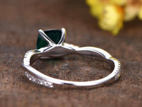 14k White Gold Over Princess Cut Emerald & Diamond Split Shank Engagement Ring - atjewels.in