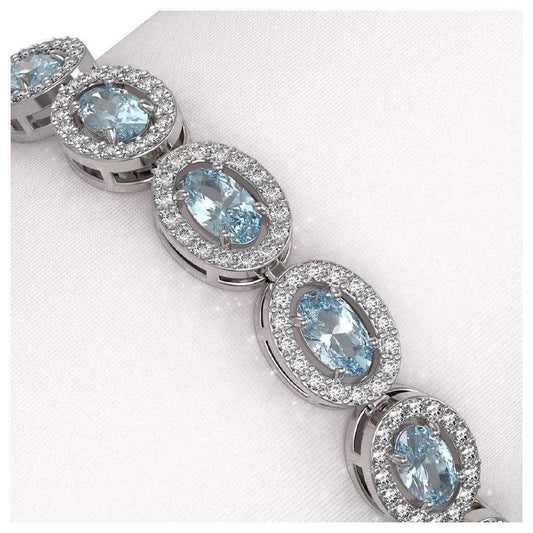 20 CT Brilliant Oval Cut Aquamarine Halo Tennis 7" Bracelet 14k White Gold Over - atjewels.in