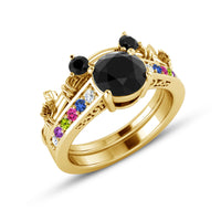 14k Yellow Gold Over Round Diamond Gemstone Mickey Mouse Wedding Bridal Ring Set - atjewels.in