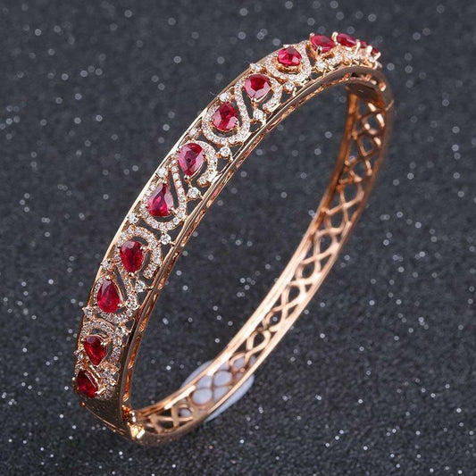 5 CT Pear Cut Red Ruby 14k Rose Gold Over Diamond Party Wear Bangle Bracelet - atjewels.in