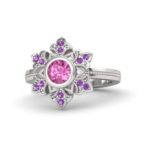 1CT Round Cut Sapphire & Amethyst 14k White Gold FN Wedding Disney Princess Ring - atjewels.in