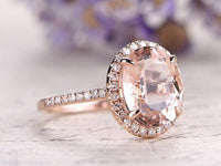 Solid 14k Rose Gold Over Oval Cut Pink Morganite Engagement Diamond Wedding Ring - atjewels.in
