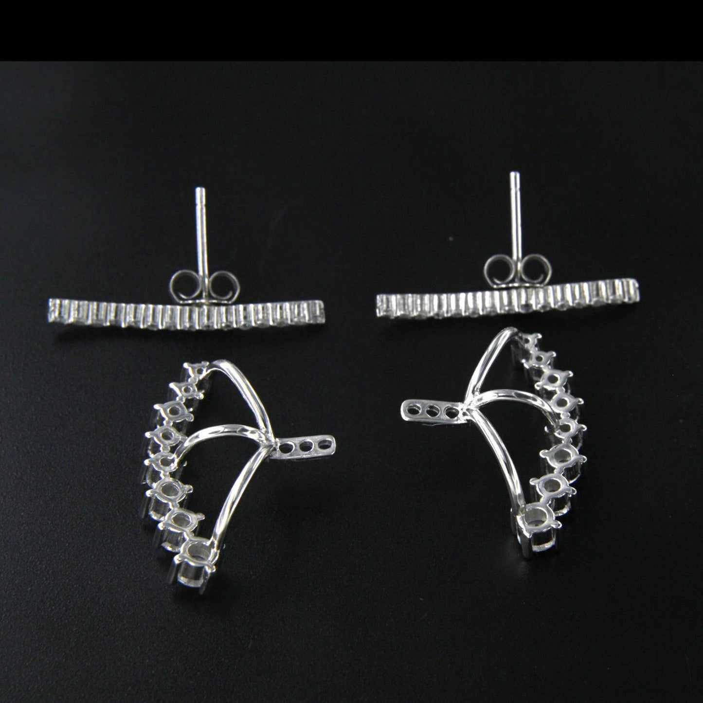 White Gold .925 Sterling Silver Round Cut White CZ Clip Ear Cuff Stud Earrings - atjewels.in
