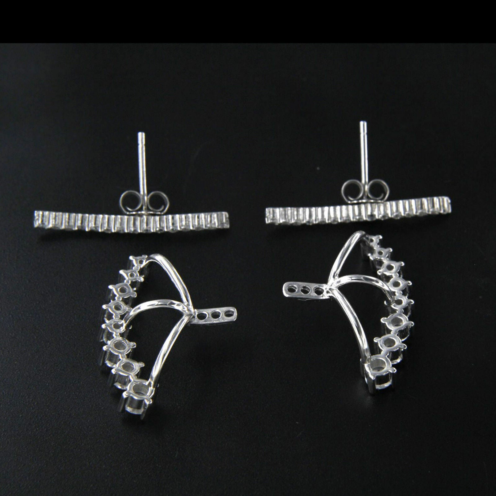 White Gold .925 Sterling Silver Round Cut White CZ Clip Ear Cuff Stud Earrings - atjewels.in