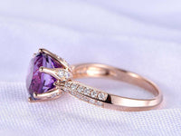 2 CT Round Cut Amethyst & Diamond Solitaire W/Accents Engagement Wedding Ring - atjewels.in