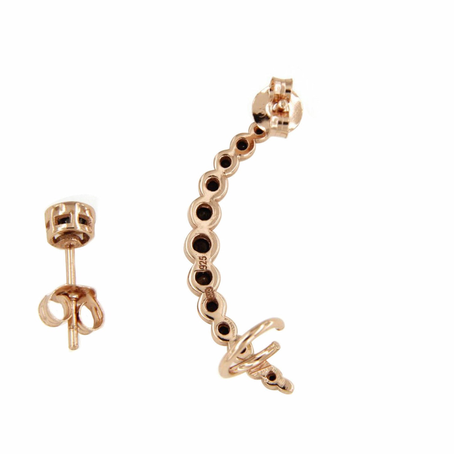 14K Rose Gold Over .925 Sterling Silver Black Cubic Zirconia Cuff Stud Earrings - atjewels.in