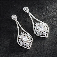 3CT Emerald & Round Cut Diamond 14k White Gold Over Drop Dangle Wedding Earrings - atjewels.in