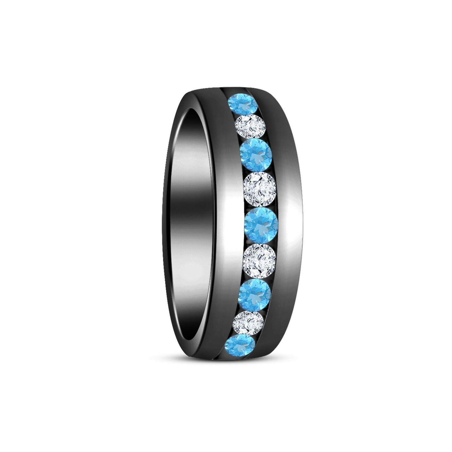 1/2 Ct 14K Black Gold Over Diamond Round Cut Aquamarine Engagement Band Ring - atjewels.in