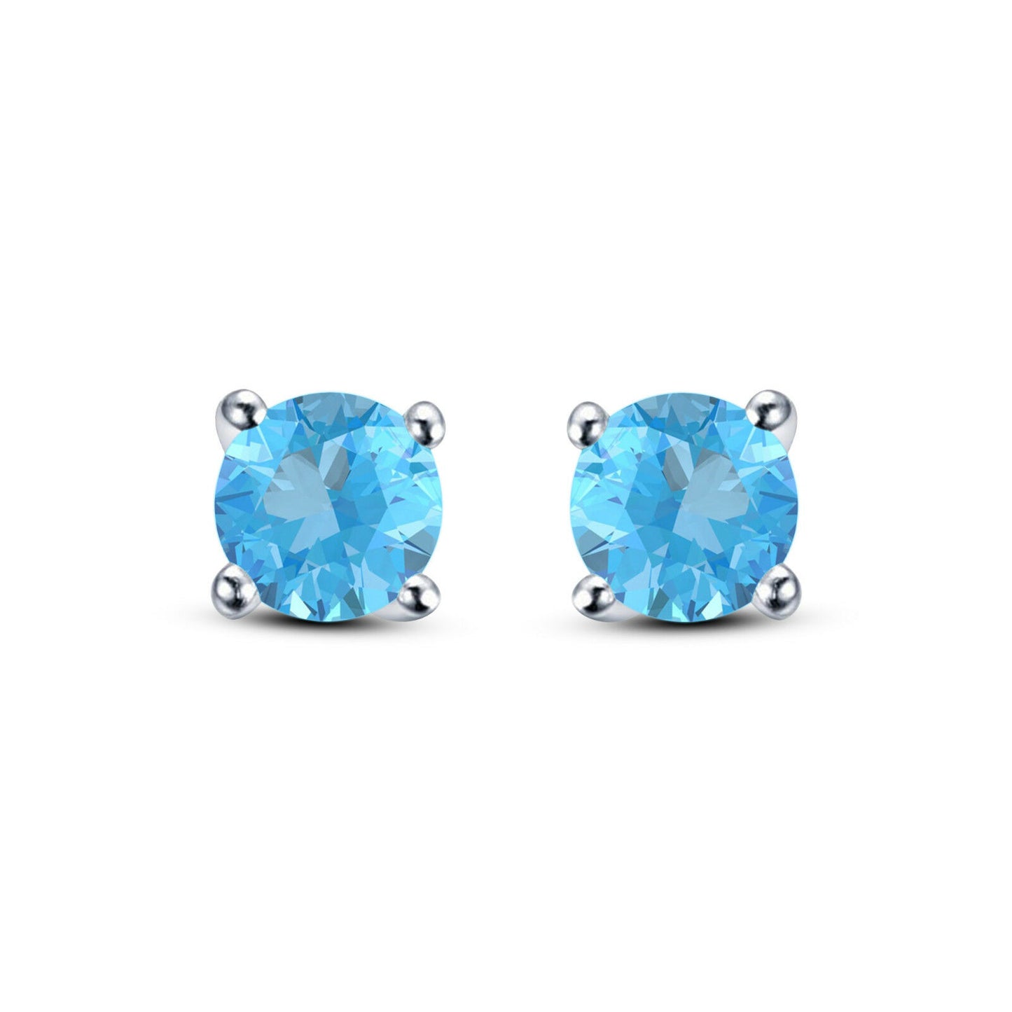 14K 925 Sterling Silver Round Cut Aquamarine Solitaire Stud Earrings For Women's - atjewels.in