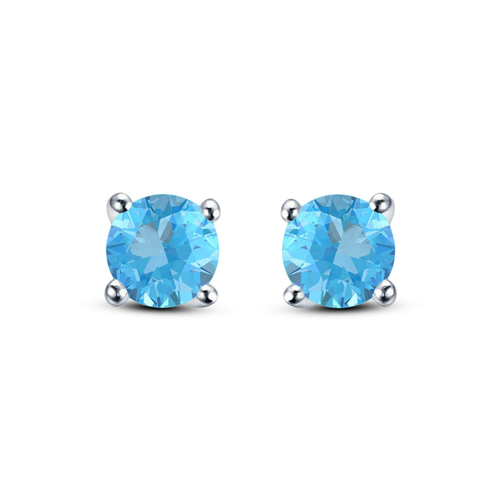 14K 925 Sterling Silver Round Cut Aquamarine Solitaire Stud Earrings For Women's - atjewels.in