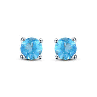 14K 925 Sterling Silver Round Cut Aquamarine Solitaire Stud Earrings For Women's - atjewels.in
