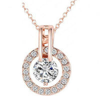 14K Rose Gold Over Round Cut Diamond Solitaire Halo Pendant Earrings Jewelry Set - atjewels.in