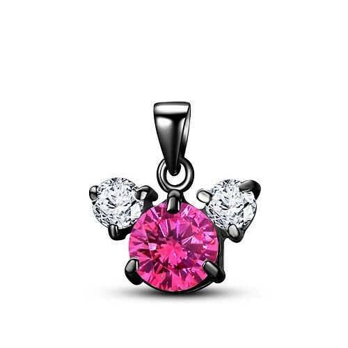 Round Cut Sapphire 14K Black Gold Over Diamond Mickey Mouse Three-Stone Pendant - atjewels.in