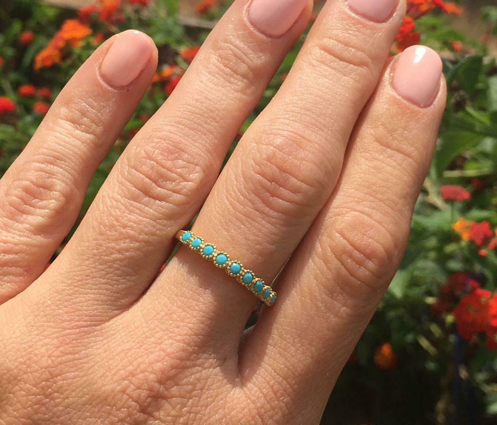 1/2 CT Round Cut Turquoise 14k Yellow Gold Over Half Eternity Wedding Band Ring - atjewels.in
