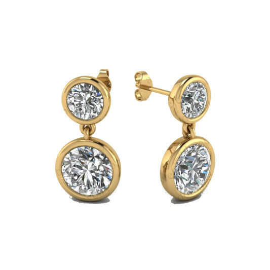 Round Cut Diamond 14k Yellow Gold FN Two -Stone Drop Dangle Engagement Earrings - atjewels.in