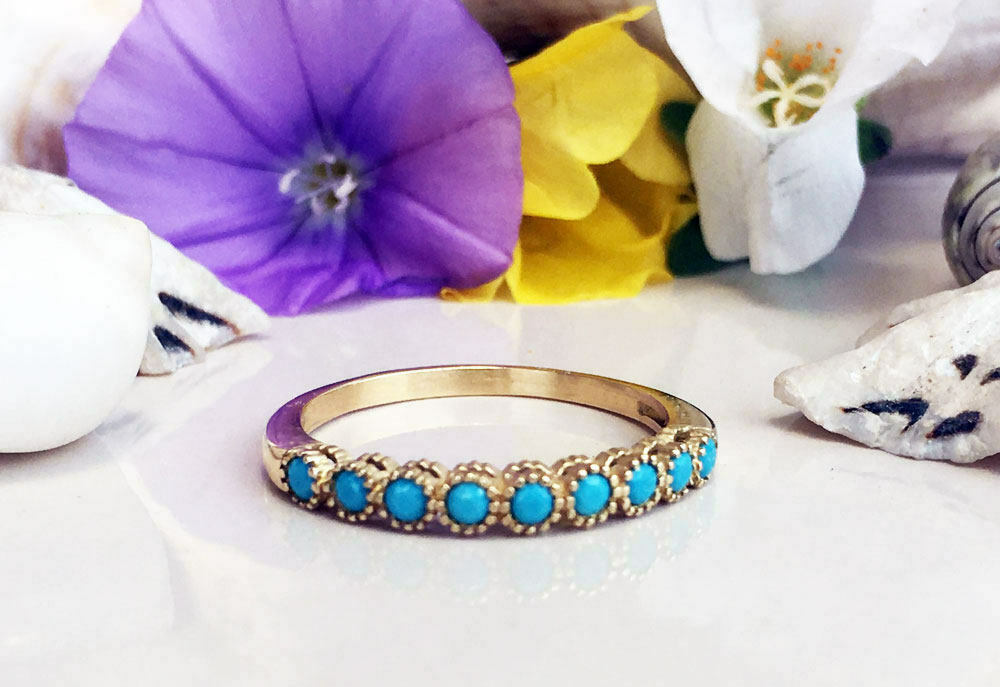 1/2 CT Round Cut Turquoise 14k Yellow Gold Over Half Eternity Wedding Band Ring - atjewels.in