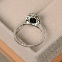2 CT Oval Cut Black & White Diamond 14k White Gold Over Halo Engagement Ring - atjewels.in