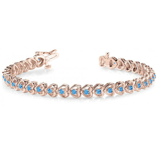 8  CT Round Cut Blue Topaz 14K  Rose Gold Over 7'' Tennis Link Heart Bracelet - atjewels.in