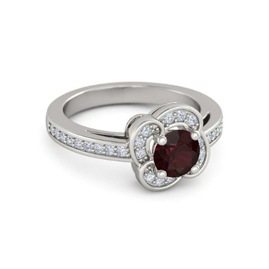 1 CT Round Cut 14k White Gold Over Garnet & Diamond Halo Women's Engagement Ring - atjewels.in
