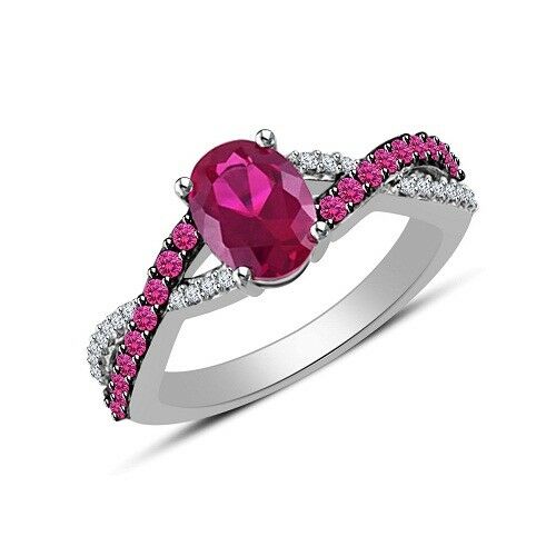 1 CT Oval & Round Cut Pink Sapphire & Diamond Infinity Engagement Women's Ring - atjewels.in