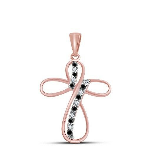 14k Solid Two Tone Gold Over Round Cut Diamond Religious Cross Unisex Pendant - atjewels.in