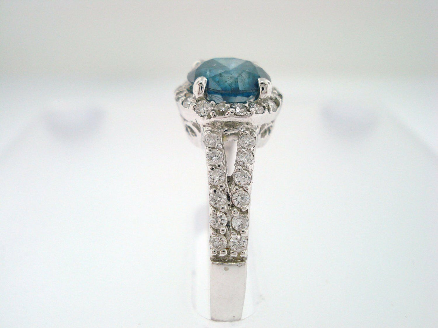 14k White Gold Over 2CT Round Cut Blue Topaz Split Shank Engagement Diamond Ring - atjewels.in