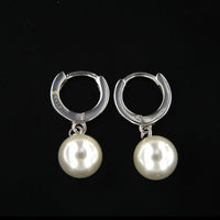 Simple Attractive .925 Sterling Silver White Pearl Hoop with Dangle Earrings - atjewels.in