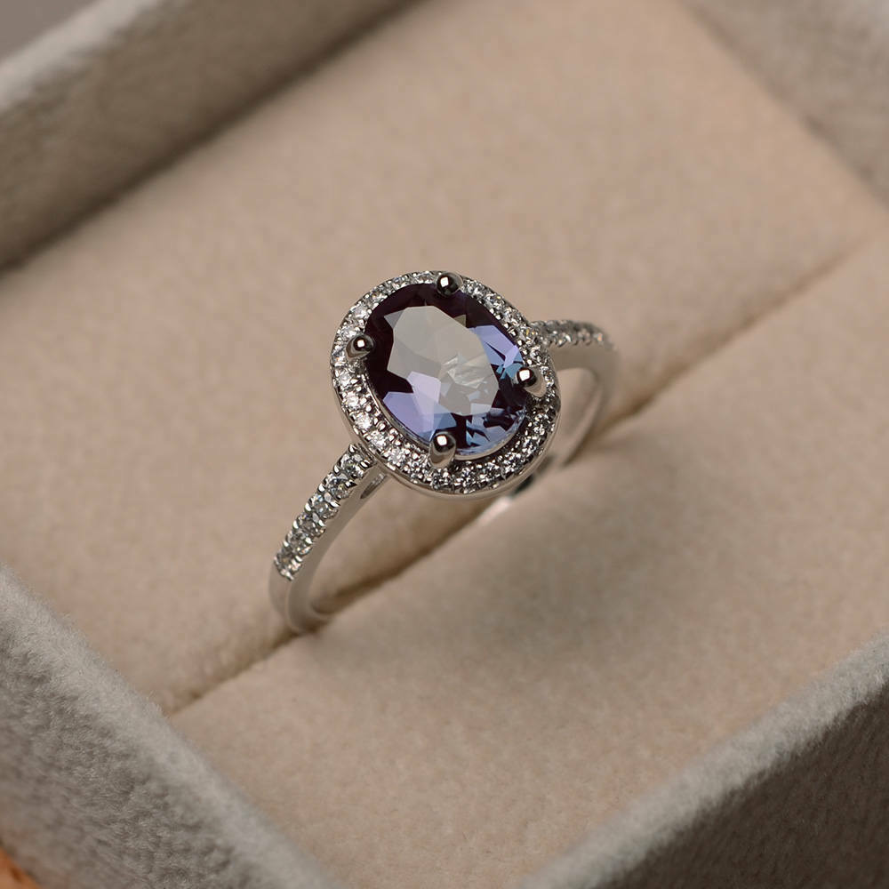 2CT Oval Cut Alexandrite Engagement Diamond 14k White Gold Over Anniversary Ring - atjewels.in