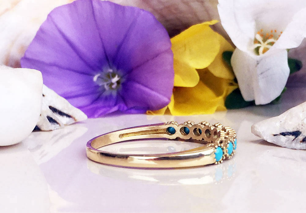 1/2 CT Round Cut Turquoise 14k Yellow Gold Over Half Eternity Wedding Band Ring - atjewels.in