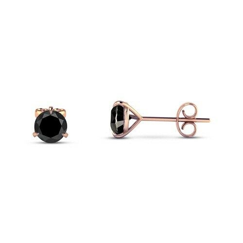 14k Rose Gold Finish Round Cut Black Diamond Solitaire Stud Push Back Earrings - atjewels.in