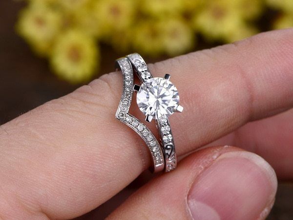 1.25 Carat Round Moissanite Wedding Set Diamond Bridal Ring 14k White Gold Over - atjewels.in