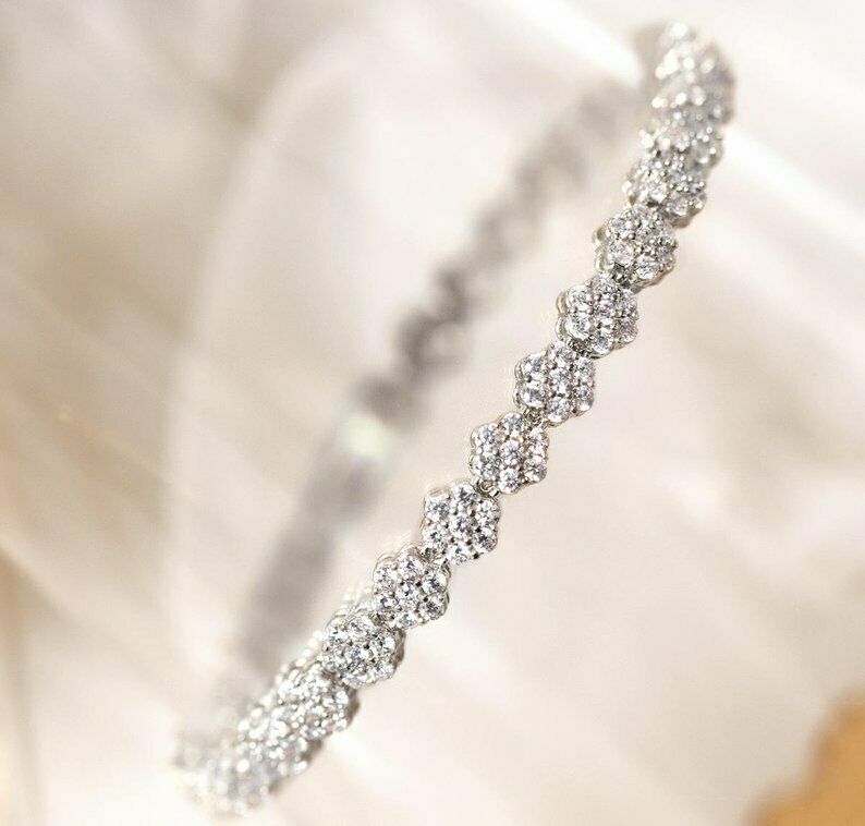 5 CT Round Cut Diamond 14K White Gold Over 7'' Tennis Floral Wedding Bracelet - atjewels.in