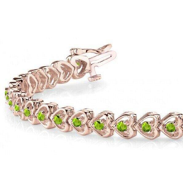 8 CT Round Cut Peridot 14K  Rose Gold Over 7'' Tennis Link Heart Bracelet - atjewels.in