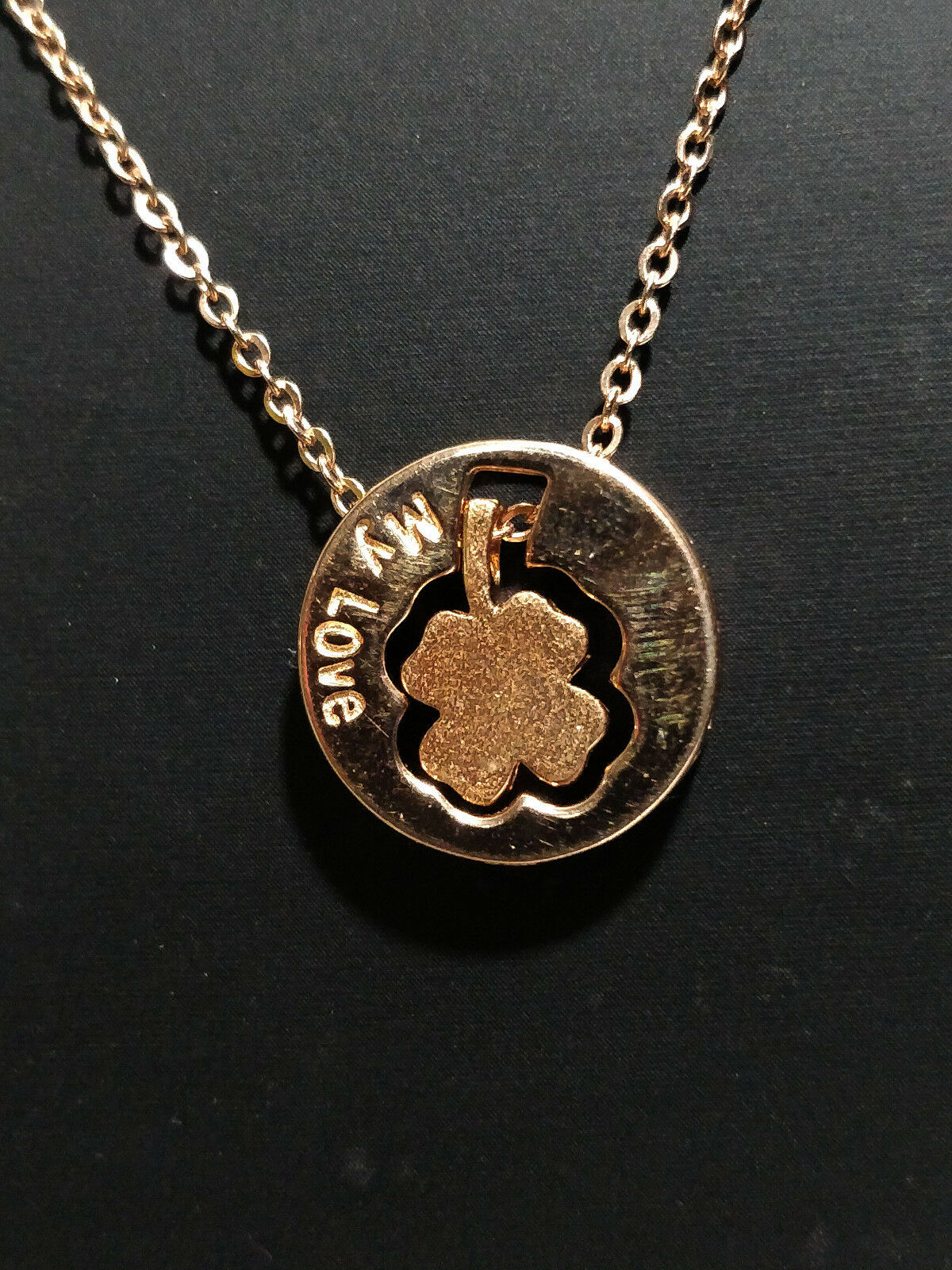 14k Rose Gold Over 925 Sterling Silver MY LOVE Flower Circle Pendant 16" W/Chian - atjewels.in