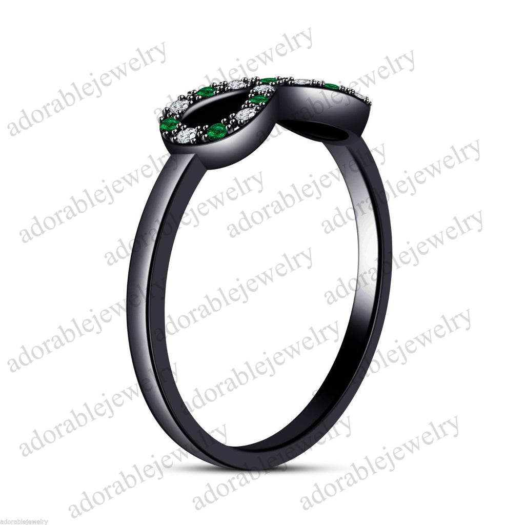 Round Cut Emerald Diamond 14k Black Gold Over Love Infinity Knot Engagement Ring - atjewels.in