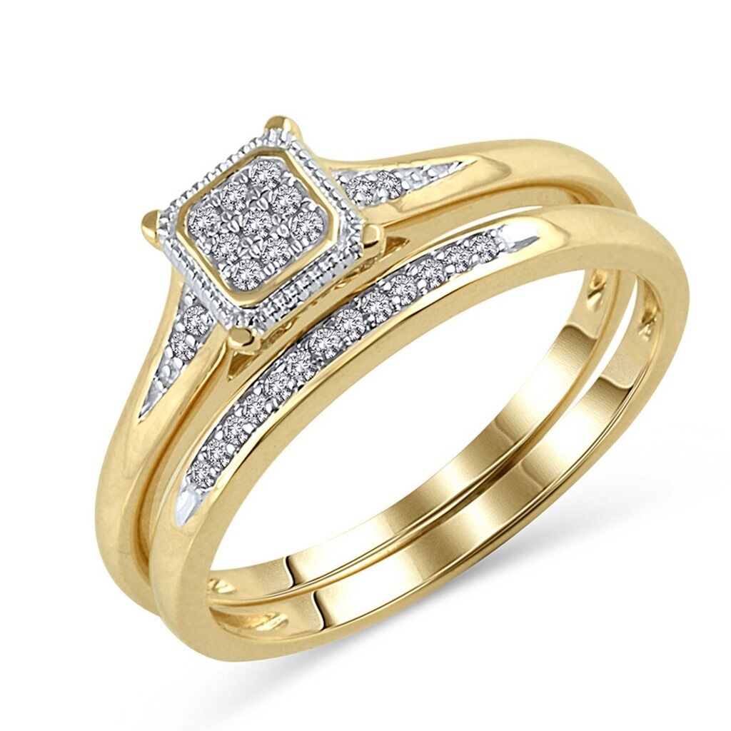 1 CT Round Cut Diamond 14k Yellow Gold Over Cluster Engagement Bridal Set Ring - atjewels.in