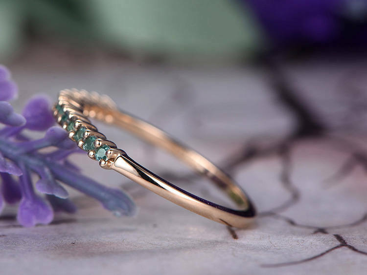 1/2CT Round Cut Green Emerald 14k Rose Gold Over Half Eternity Wedding Band Ring - atjewels.in