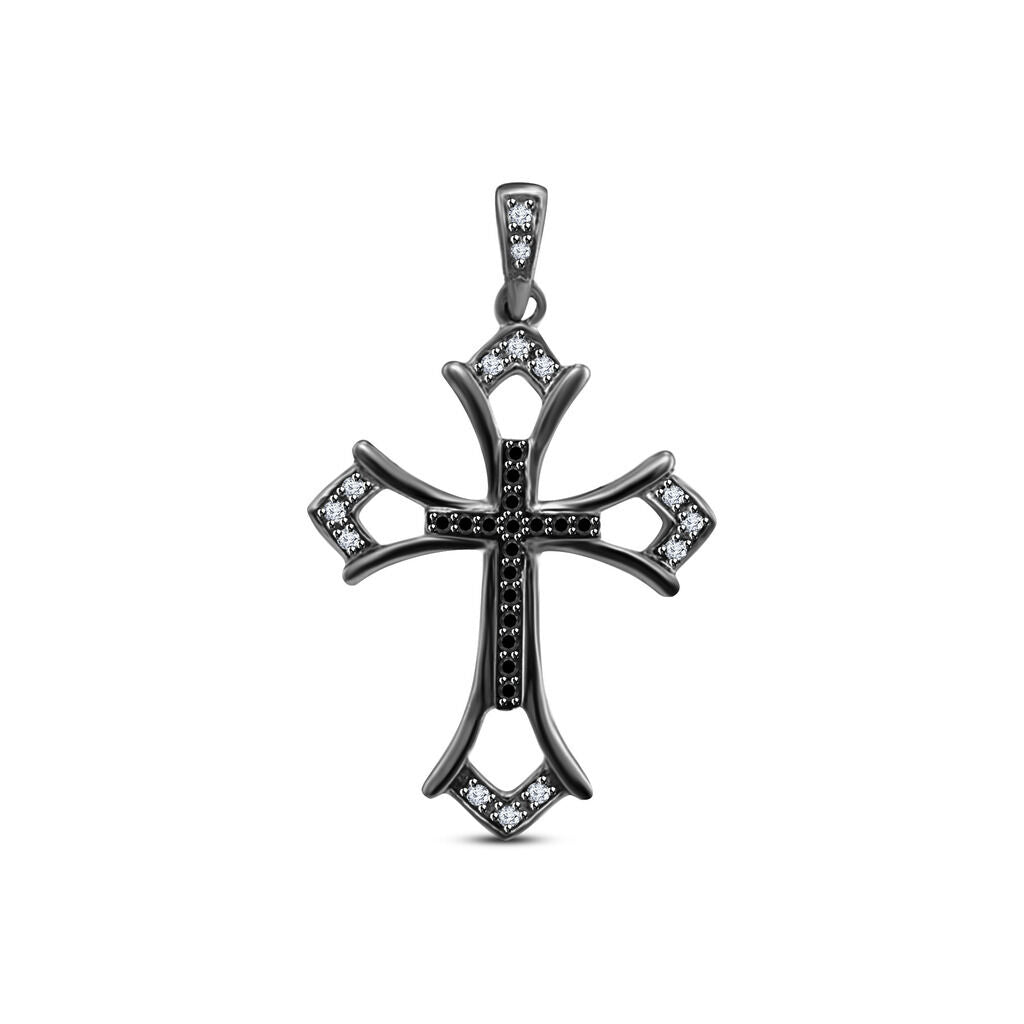 1 Ct Round Cut Diamond 14k Black Gold Over Fancy Cross Religious Wedding Pendant - atjewels.in