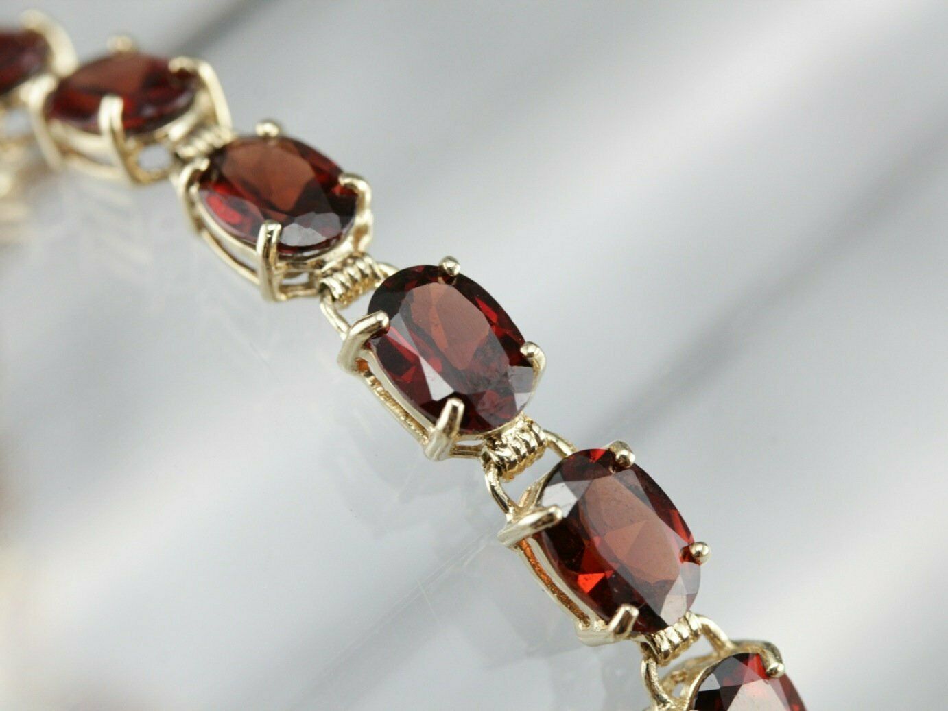 14k Yellow Gold Over 15 CT Oval Cut Garnet Link Tennis 7" Anniversary Bracelet - atjewels.in