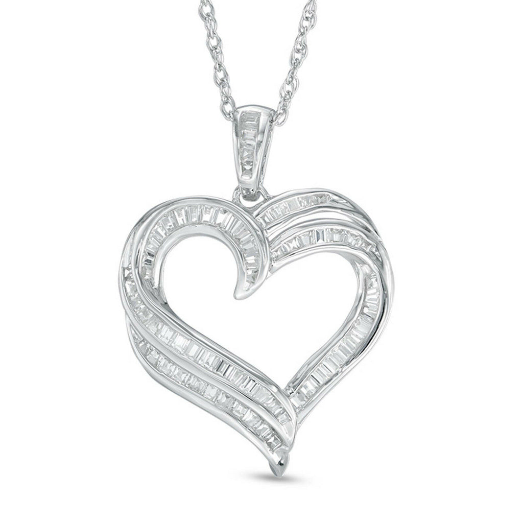 1.5 CT Baguette Cut Diamond 14k White Gold Over Twins Love Heart Womens Pendanat - atjewels.in