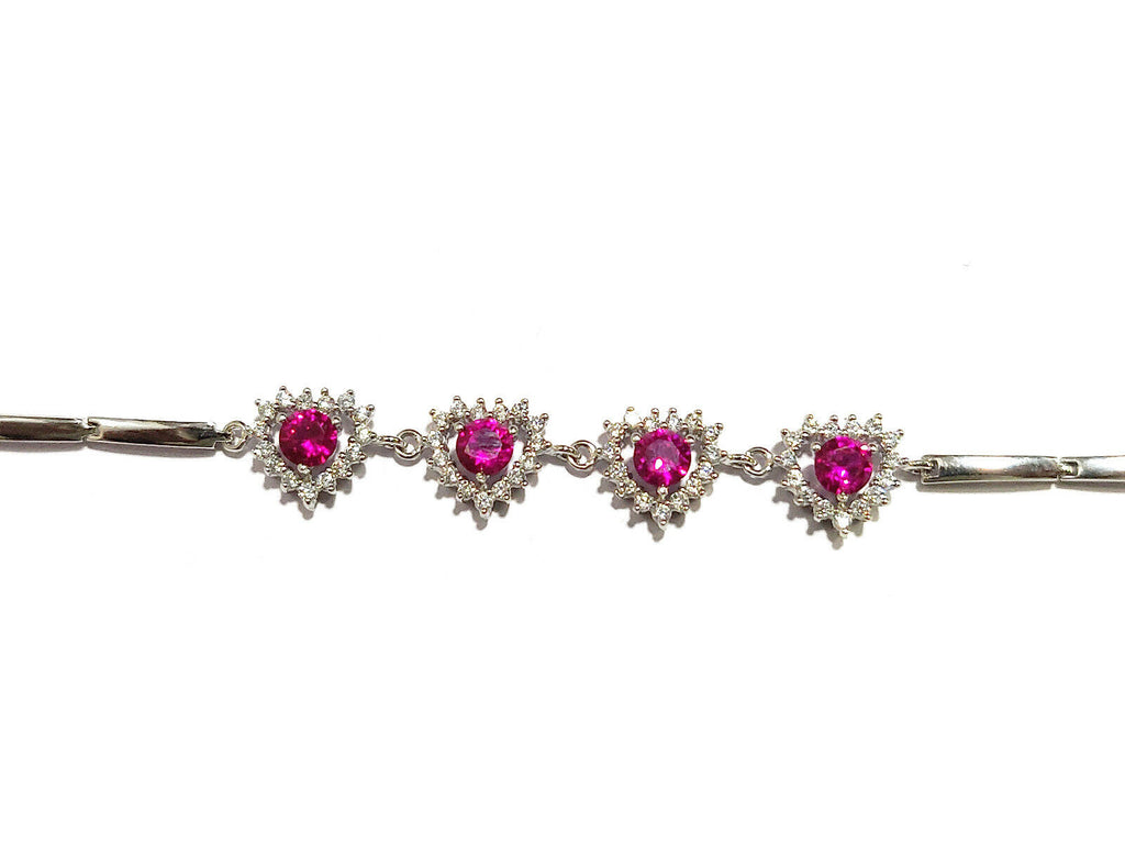 2 CT Round Cut Pink Sapphire 14k White Gold Over Diamond Love Heart 6" Bracelet - atjewels.in