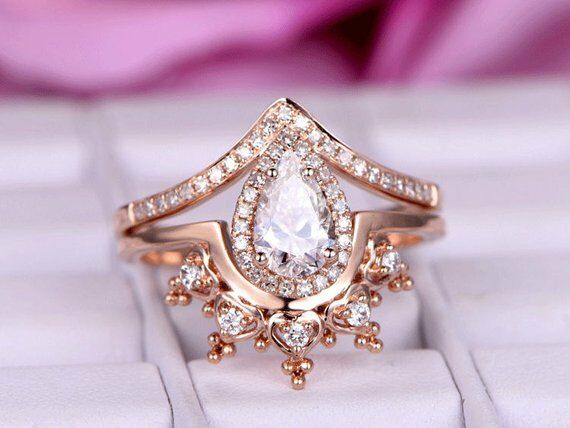 CT Pear Morganite Diamond 925 Sterling Silver Bridal Set Crown