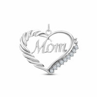 Round Cut White Diamond 14k White Gold Finish On 925 Sterling Silver Mom's Heart Anniversary Pendant