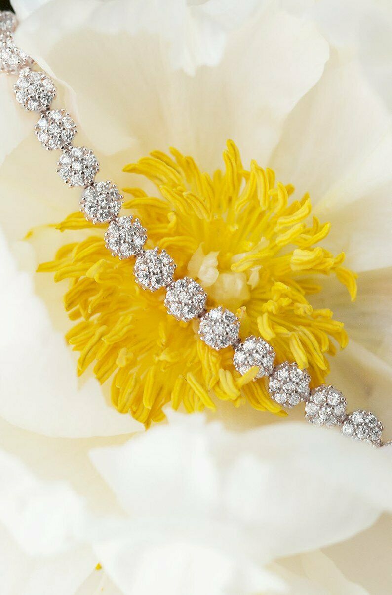 5 CT Round Cut Diamond 14K White Gold Over 7'' Tennis Floral Wedding Bracelet - atjewels.in